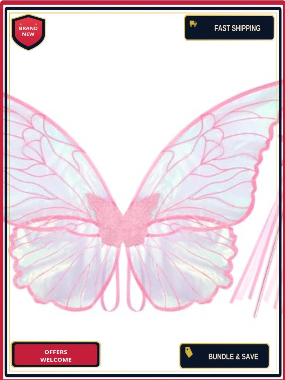 Fairy Wings Butterfly Costume Set with Wand Organza One Size